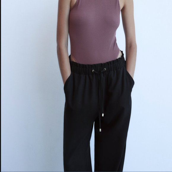 ZARA Black  Paperbag Elastic Waistband Jogger Pants - Picture 12 of 16